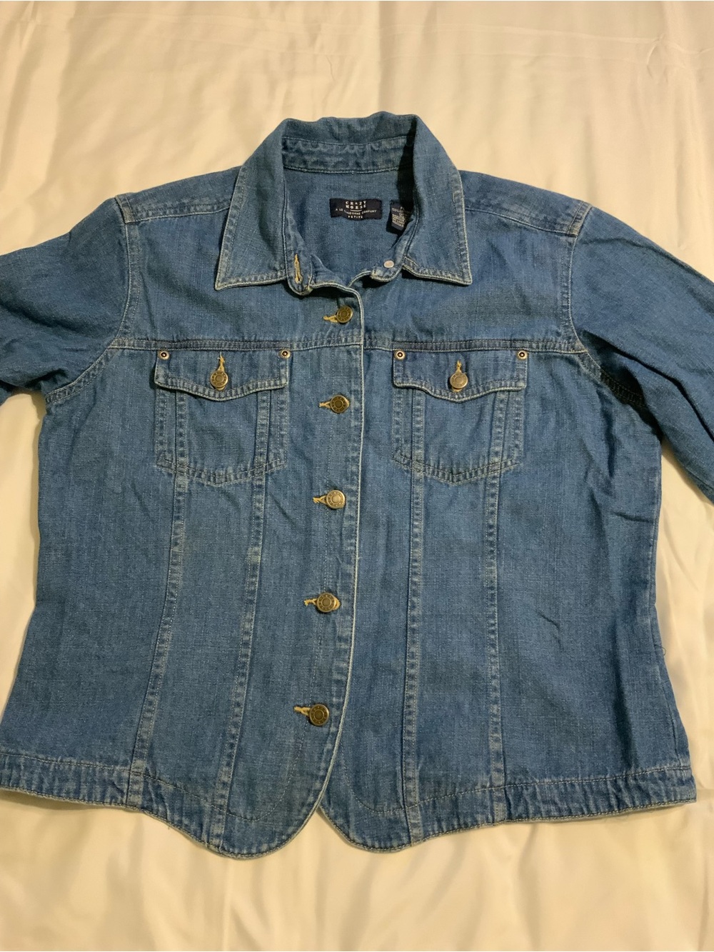 Liz Claiborne Crazy Horse Denim Jacket Petite Size Large 100% Cotton Long Sleeve